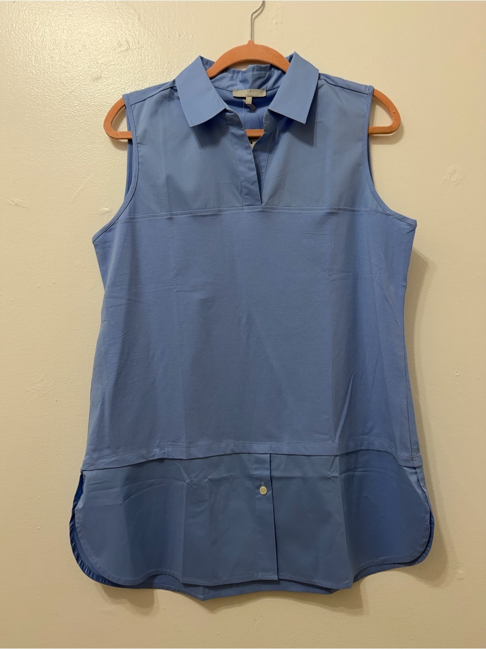 Sleeveless Button-Back Collared Top - Light Blue